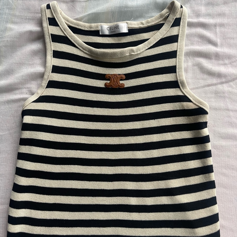 Celine Black and Cream Striped Top
